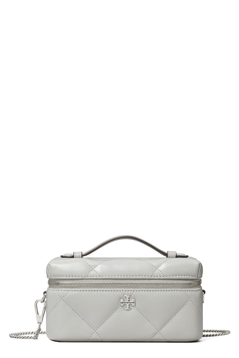 Kira Diamond Quilted Charm Leather Vanity Train Case, Main, color, GRAY