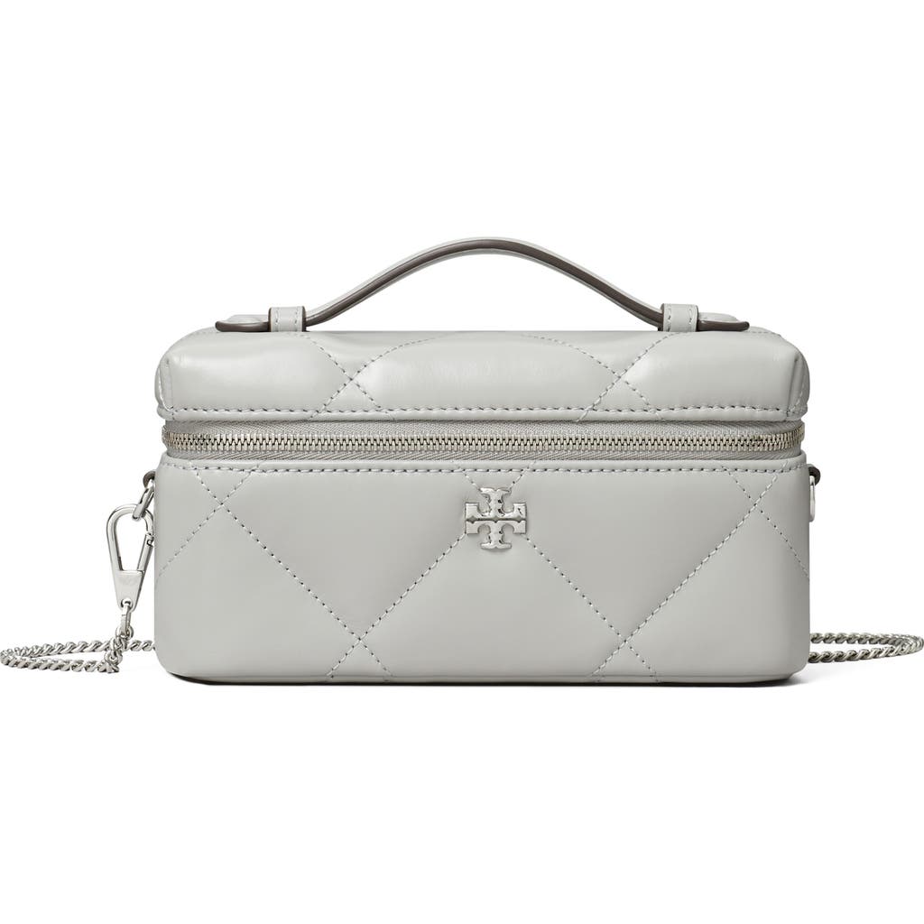 Tory Burch Kira Diamond Quilted Leather Vanity Train Case In Gray