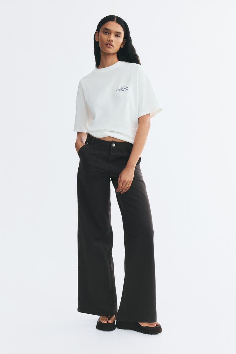 Wide-leg Cotton Twill Pants, Alternate, color, Dark gray