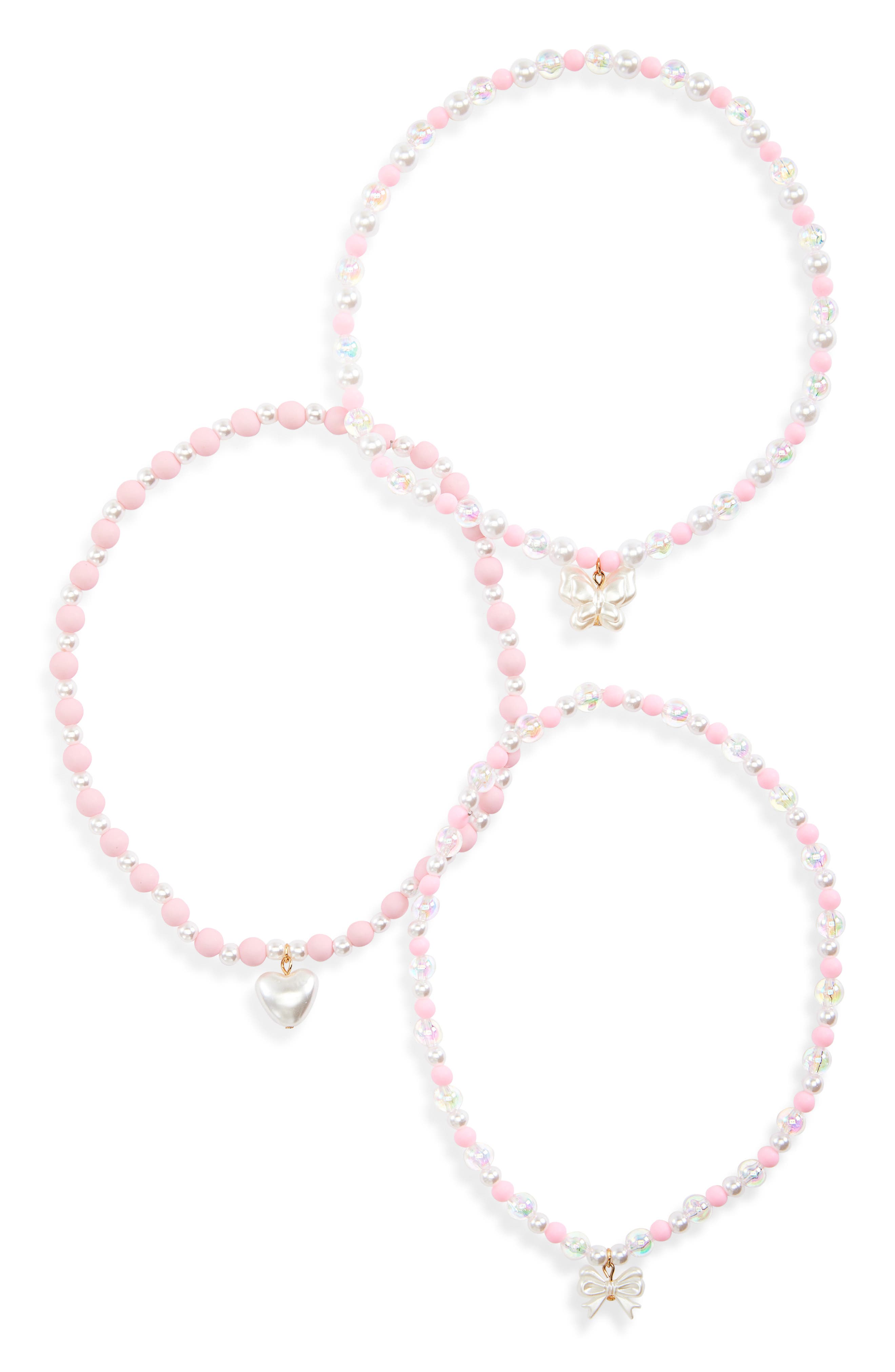 Capelli New York Kids' 3-pack Assorted Beaded Necklaces In Pink