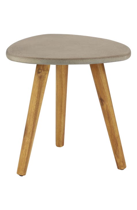 Gray Wood Outdoor Accent Table with Concrete Inspired Top & Slender Tapered Legs