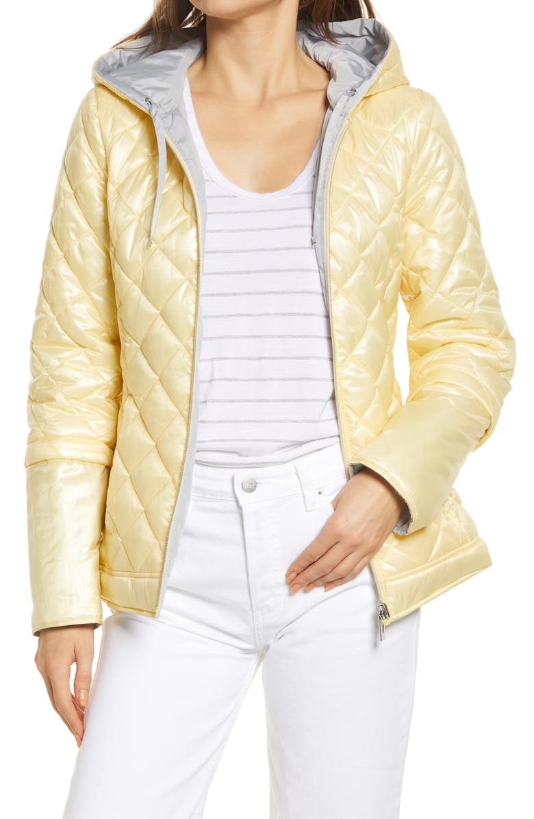 Via Spiga Reversible Hooded Puffer Jacket, Alternate, color, Yellow