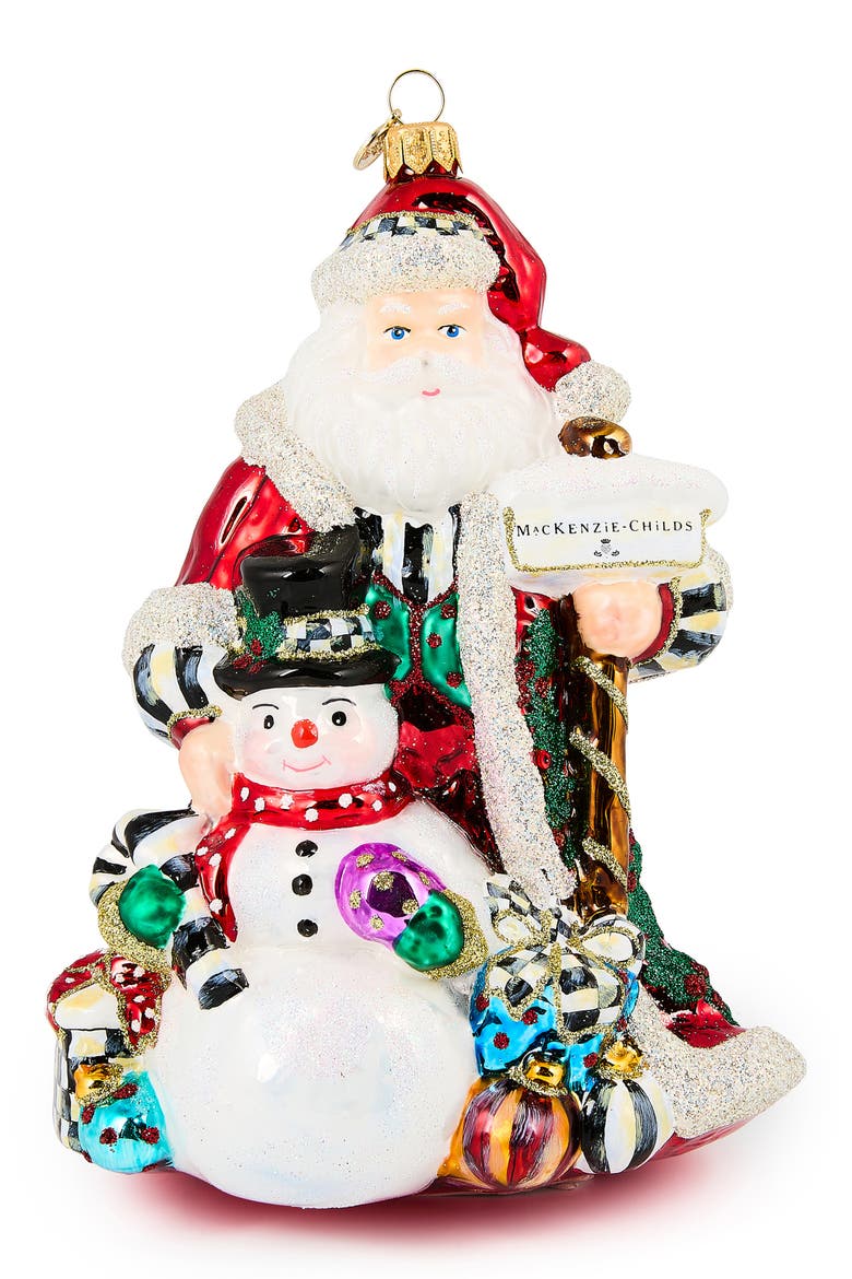 Santa & Snowman Glass Ornament, Main, color, WHITE