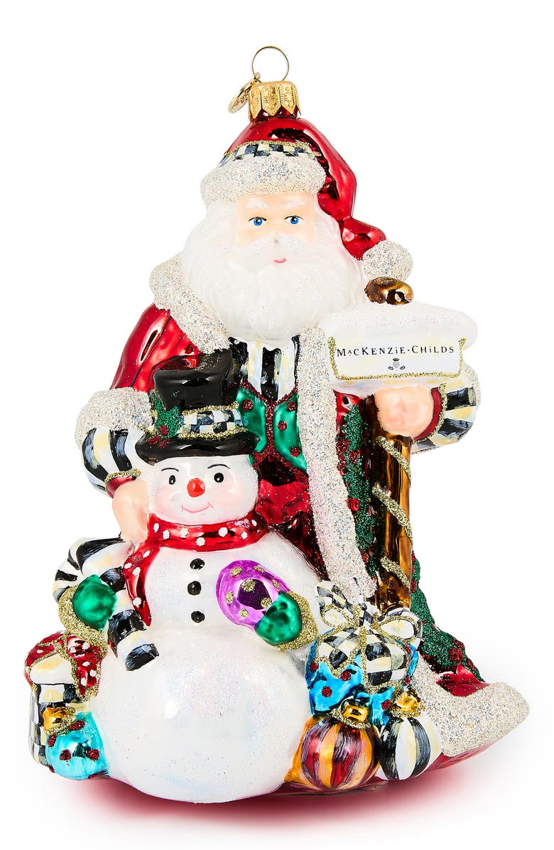 MACKENZIE CHILDS Santa & Snowman Glass Ornament, Main, color, White