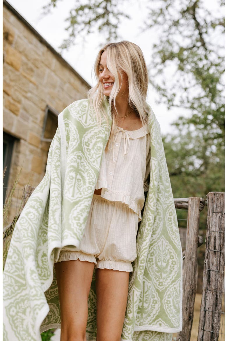 Carolina Palms Throw Blanket, Alternate, color, GREEN