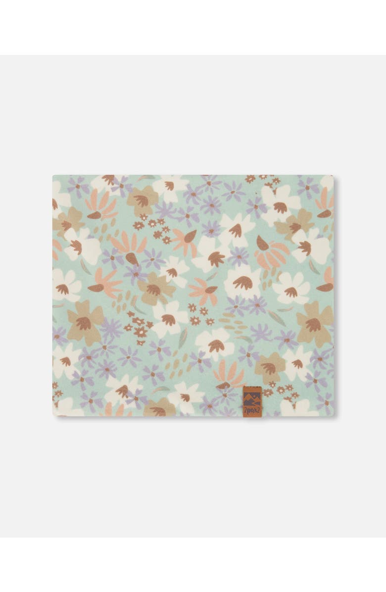 Deux par Deux Girl's Printed Neck Tube Small White Flowers On Turquoise And Lilac, Main, color,