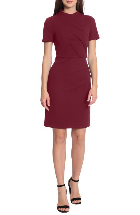Mock Neck Short Sleeve Sheath Dress (Regular & Plus)