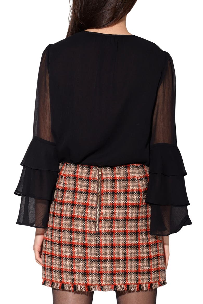 Dua Ruffle Long Sleeve Button-Up Top, Alternate, color, BLACK