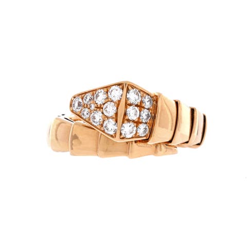 Serpenti Viper One-Coil Ring 18K Rose Gold with Diamonds Wide
