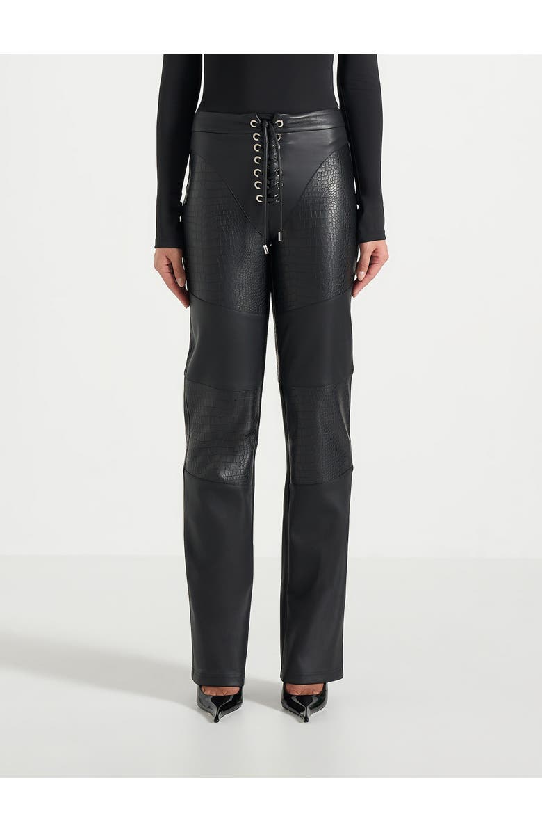 Manière De Voir Seren Croc Embossed Lace Up Trousers, Alternate, color, Black