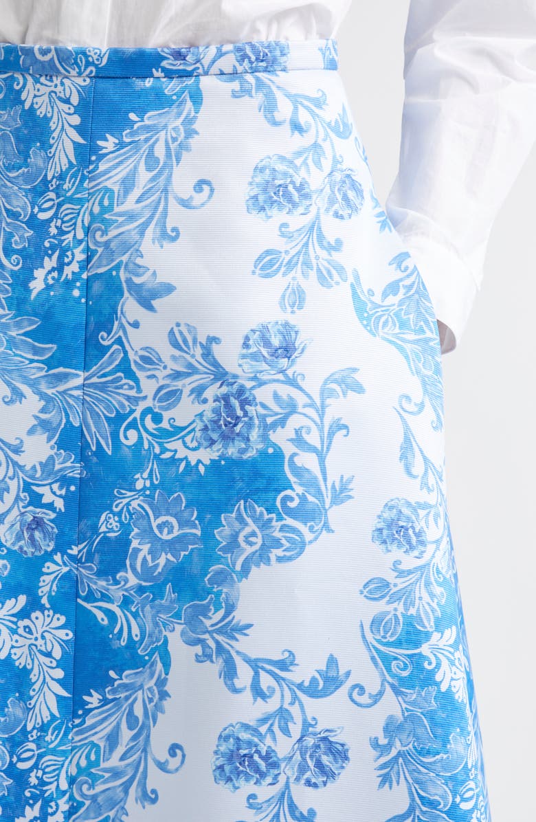 Emilia Wickstead Hallie Floral Damask Taffeta Faille A-Line Skirt, Alternate, color, Damask Floral Blue