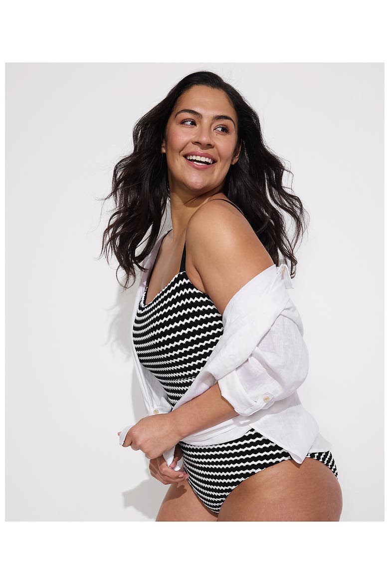 Crochet Square Neck High Leg One Piece Swimsuit, Alternate, color, Black/White