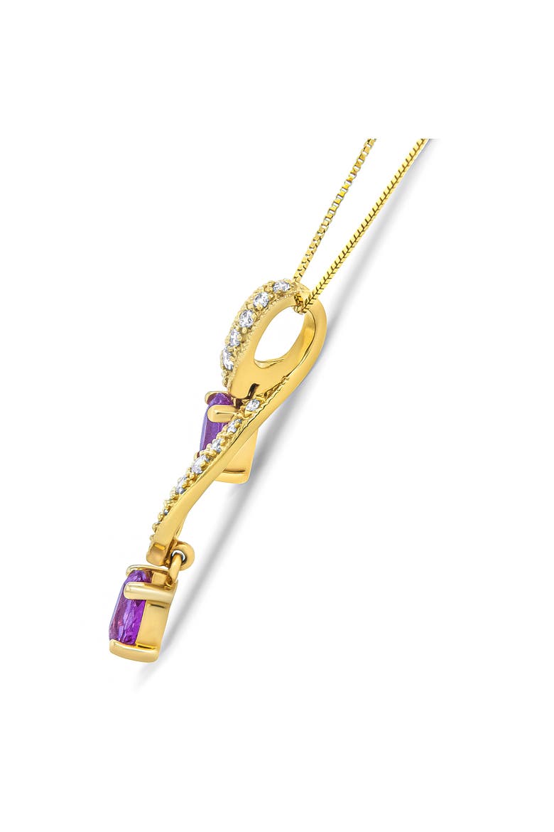 14K Yellow Gold 6x4mm Oval Pink Sapphire and 1/5 Cttw Diamond Pendant Necklace -, Alternate, color, Yellow