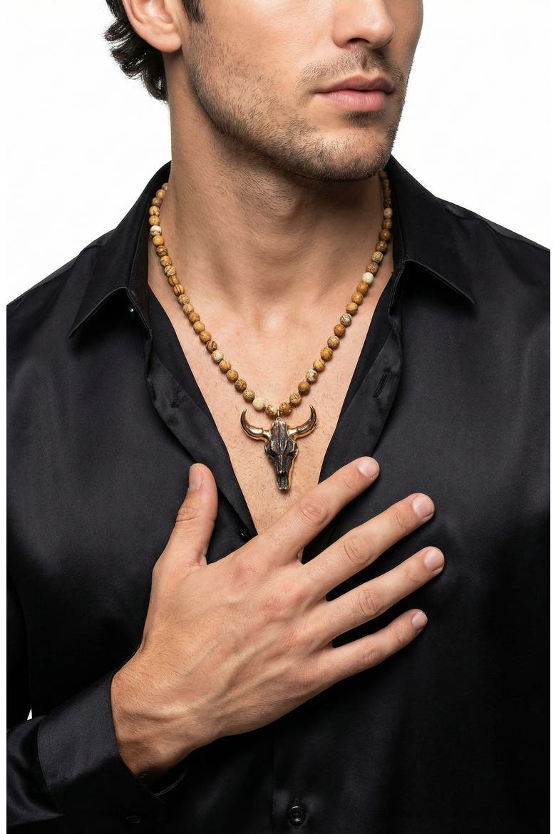 Men's Owen Agate Bull Pendant Necklace, Alternate, color, GOLD