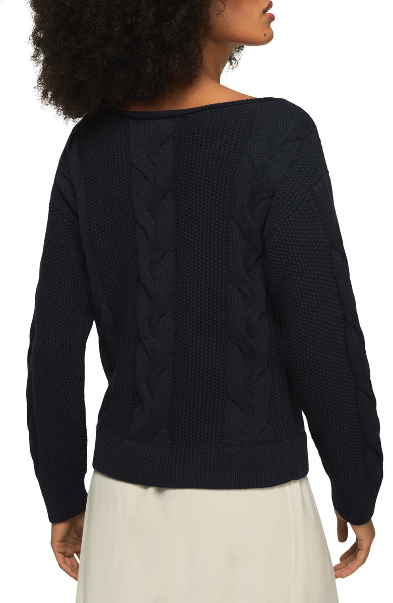 Lucky Brand Cable Stitch Boat Neck Sweater, Alternate, color, Cadet Navy
