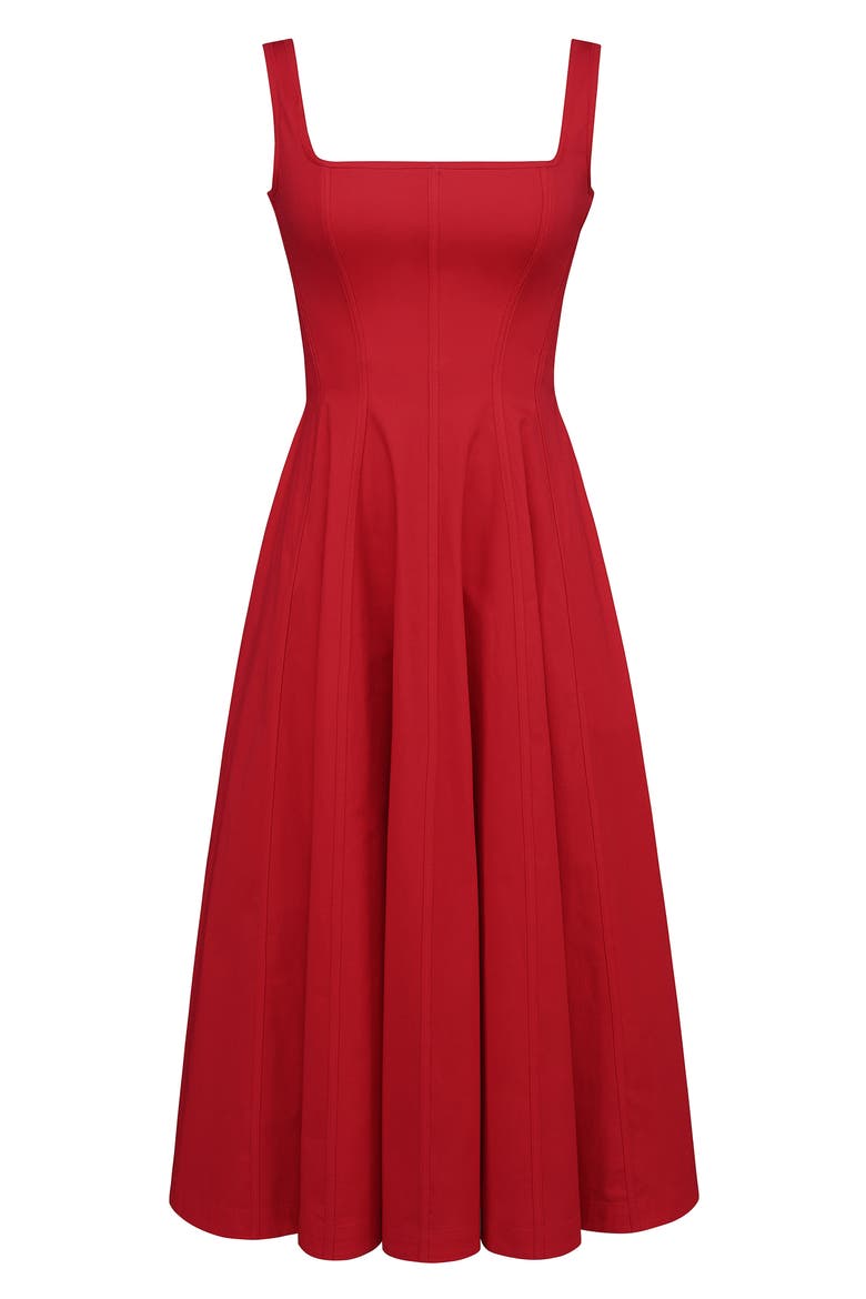 Mariabella Lace-Up Stretch Cotton Midi Dress, Alternate, color, RACING RED