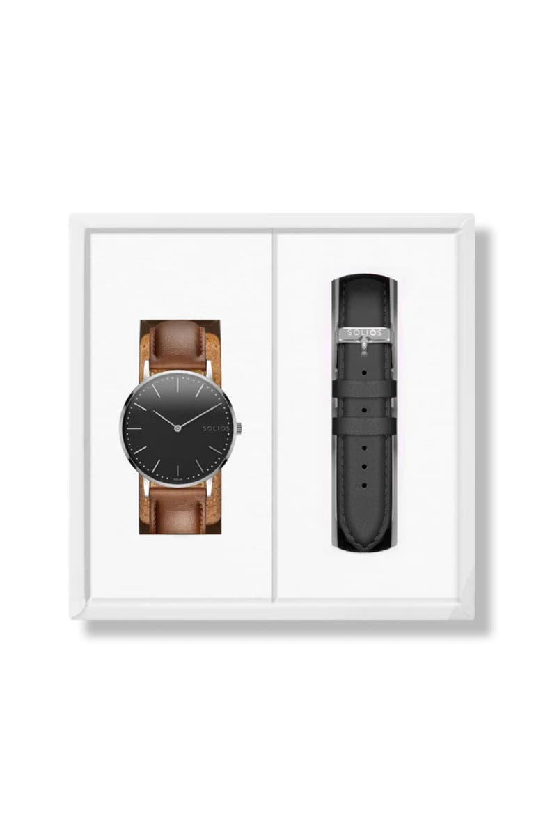 Solios Watches The Solar Classic Bundle | Black Dial - Silver Case, Main, color, 