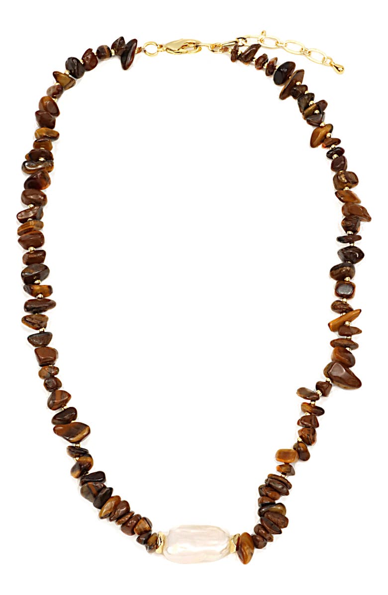 Panacea Tiger's-Eye & Freshwater Pearl Necklace, Main, color, 