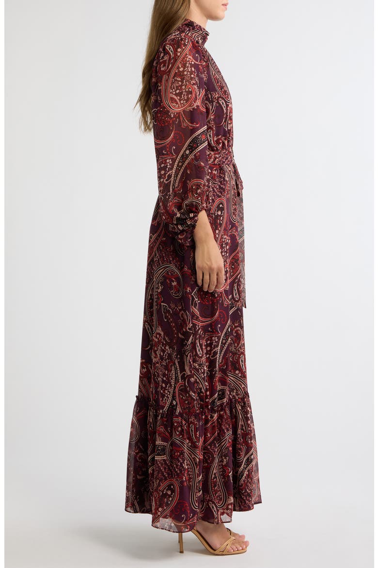 Long Sleeve Paisley Print Maxi Dress, Alternate, color, BLACK RED MULTI