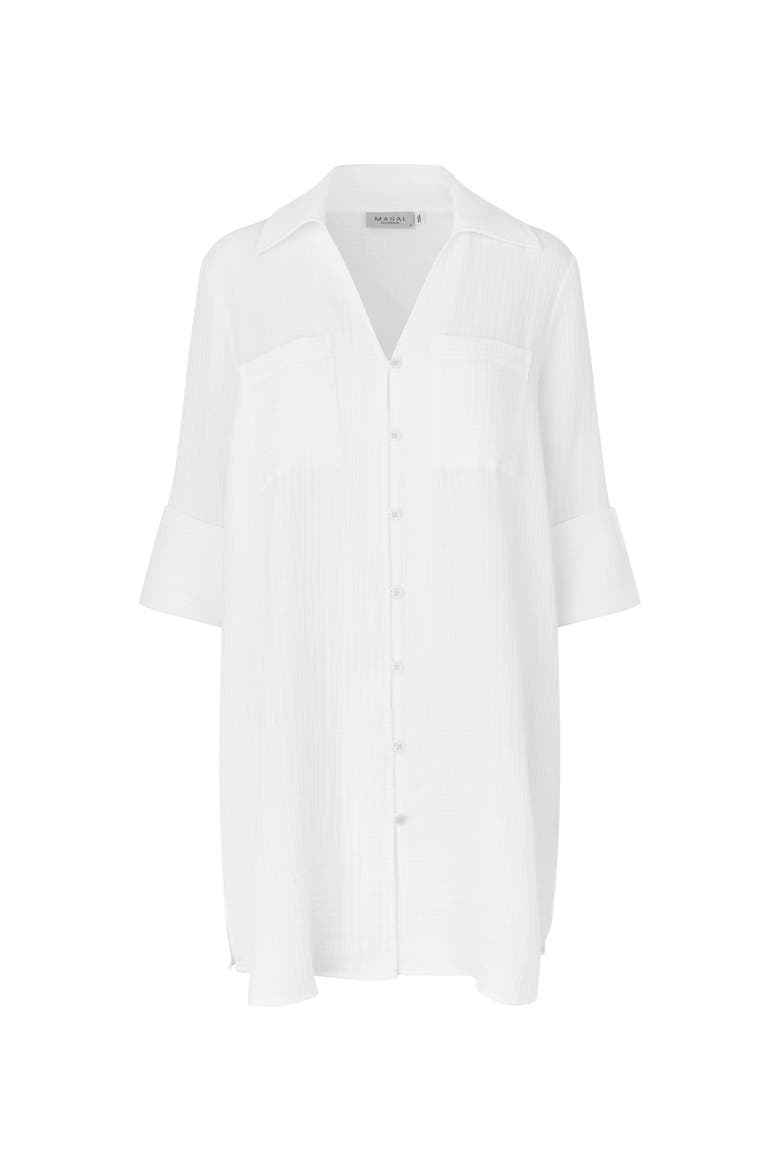 Mairara Button-Front Long Shirt, Alternate, color, White