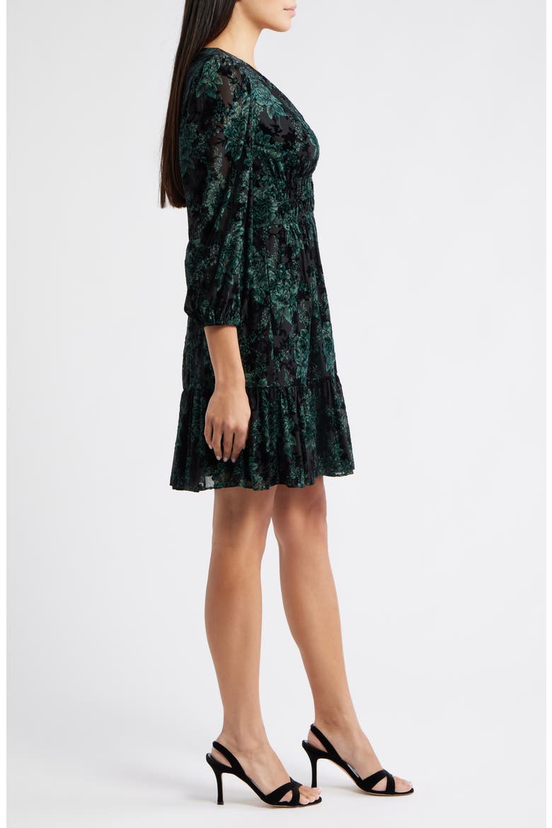Velvet Floral Long Sleeve Dress, Alternate, color, HUNTER