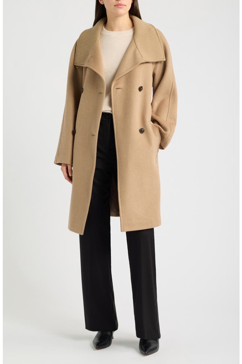 Wool Blend Wrap Coat with Rib Wing Collar, Alternate, color, CAMEL
