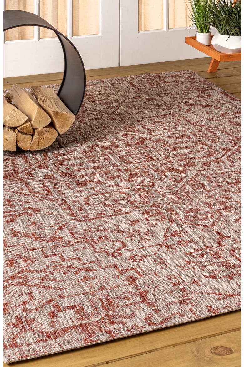 Estrella Bohemian Medallion Textured Weave Indoor/Outdoor Area Rug, Alternate, color, Red/Taupe