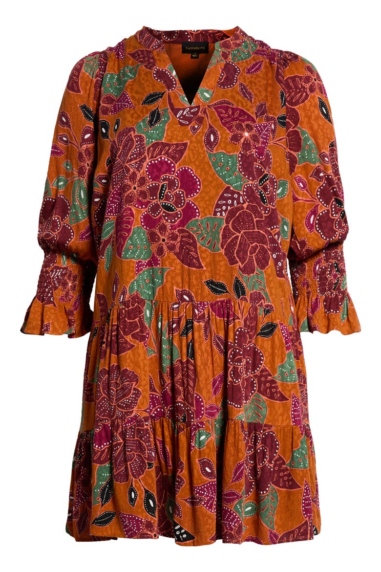 Marven Floral Shift Minidress, Main, color, RUST-BROWN