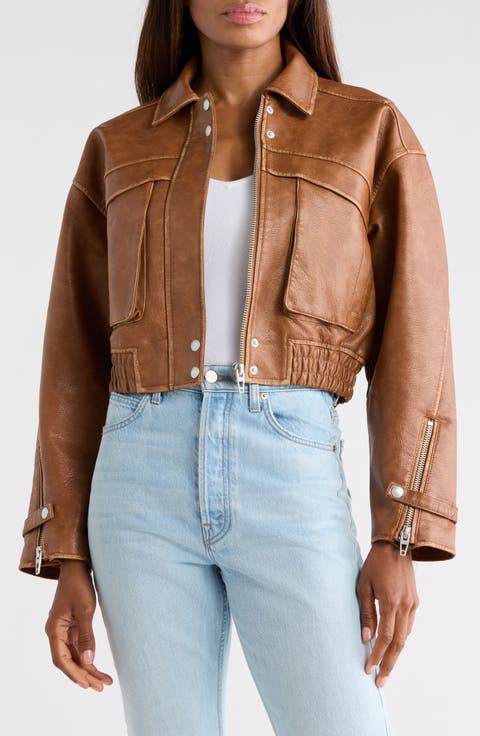 Faux Leather Bomber Jacket