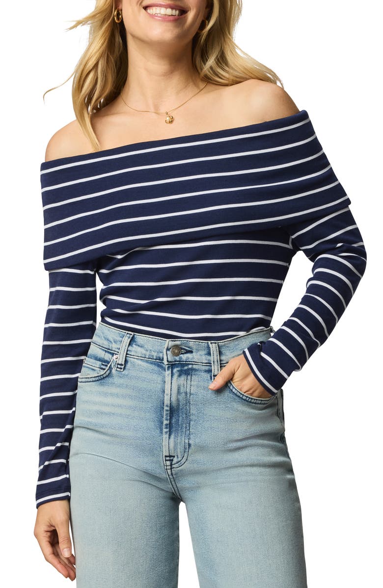 Splendid Josie Stripe Off the Shoulder Top, Main, color, Navy Blue/ White