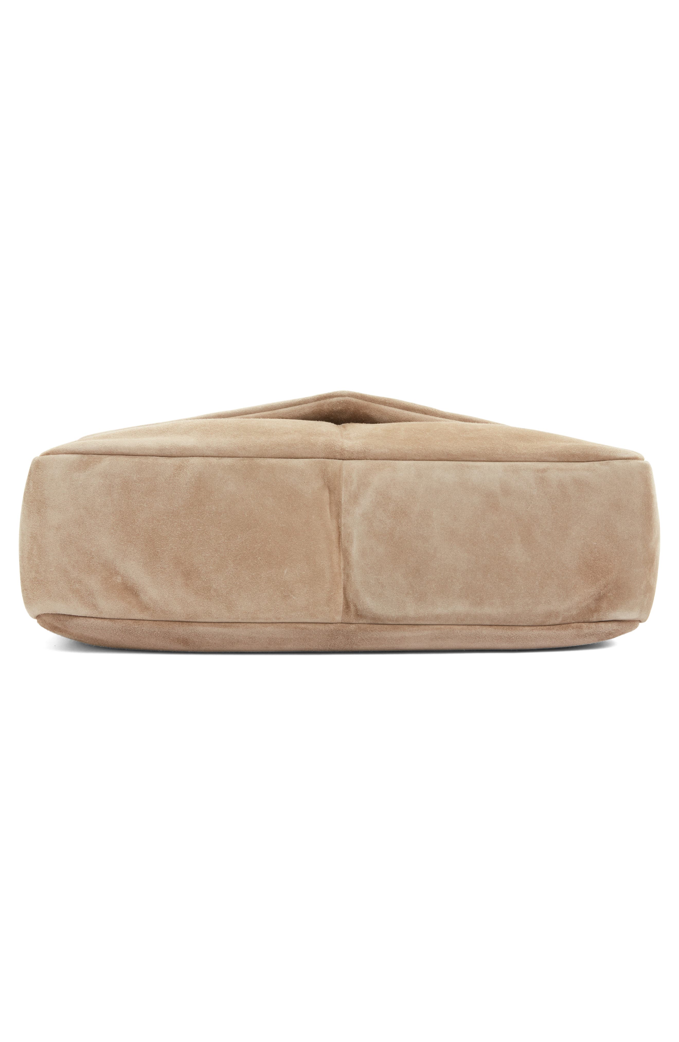 Saint Laurent Large Calypso Suede Shoulder Bag, Alternate, color, Dry Grain