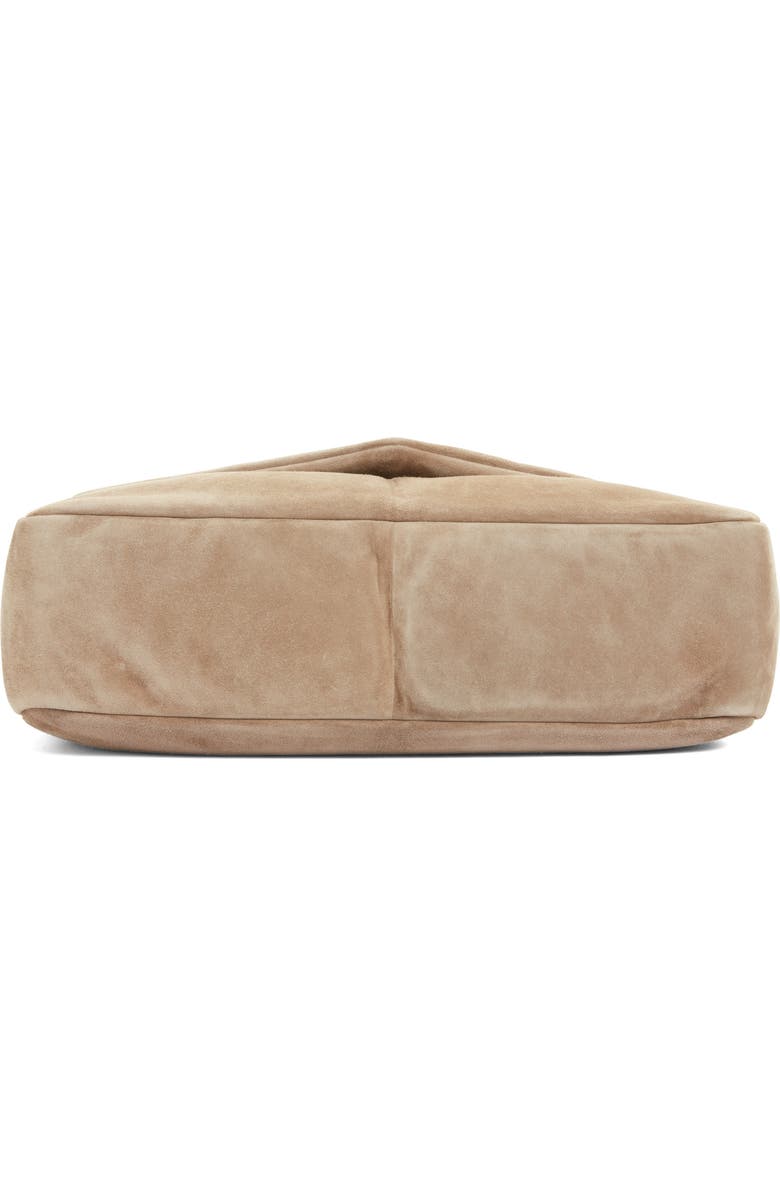 Saint Laurent Large Calypso Suede Shoulder Bag, Alternate, color, Dry Grain