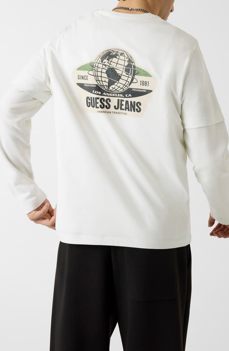 GUESS Globe Graphic Long Sleeve T-Shirt, Alternate, color, Open White