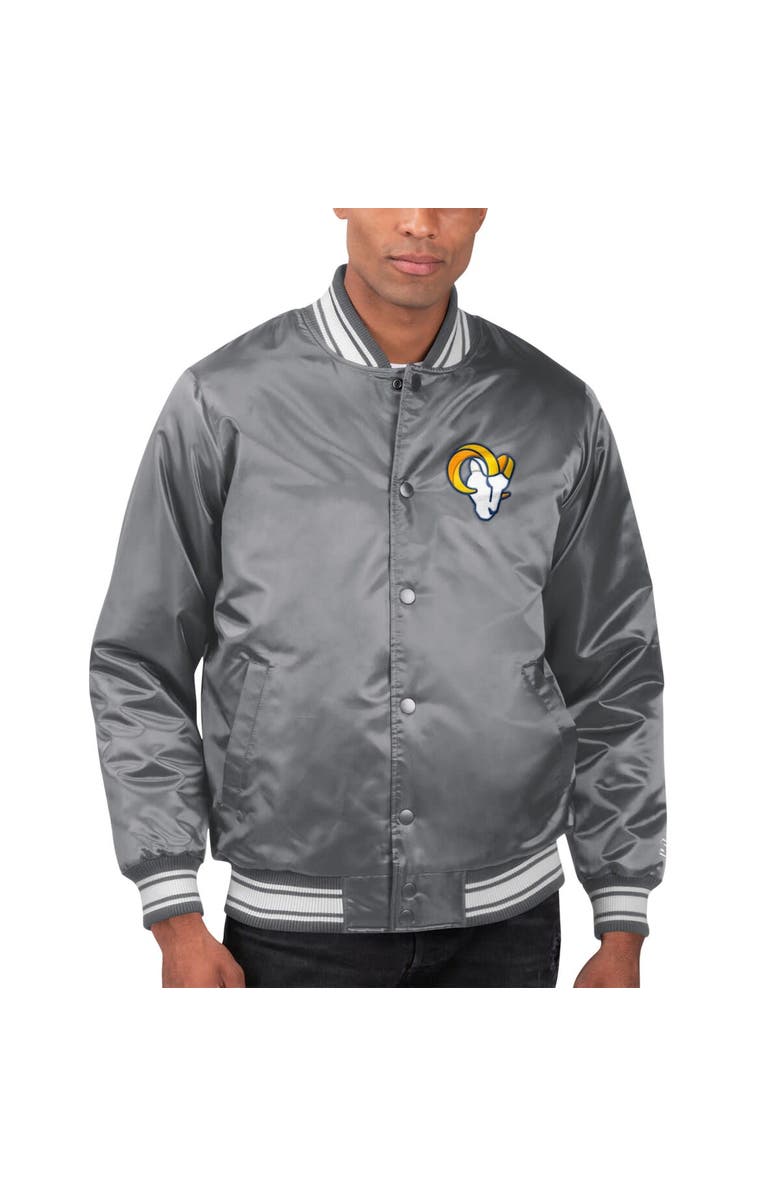 STARTER Men's Starter Gray Los Angeles Rams Locker Room Satin Varsity Full-Snap Jacket, Alternate, color, Gray