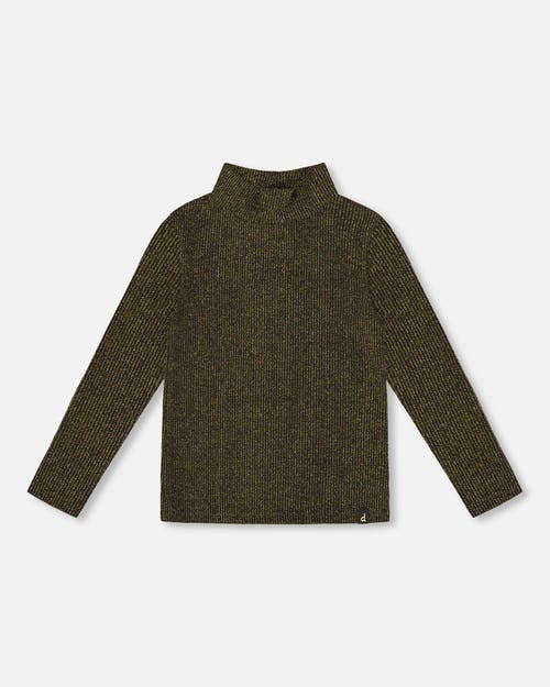 Deux Par Deux Shiny Rib Mock Neck Top In Brown