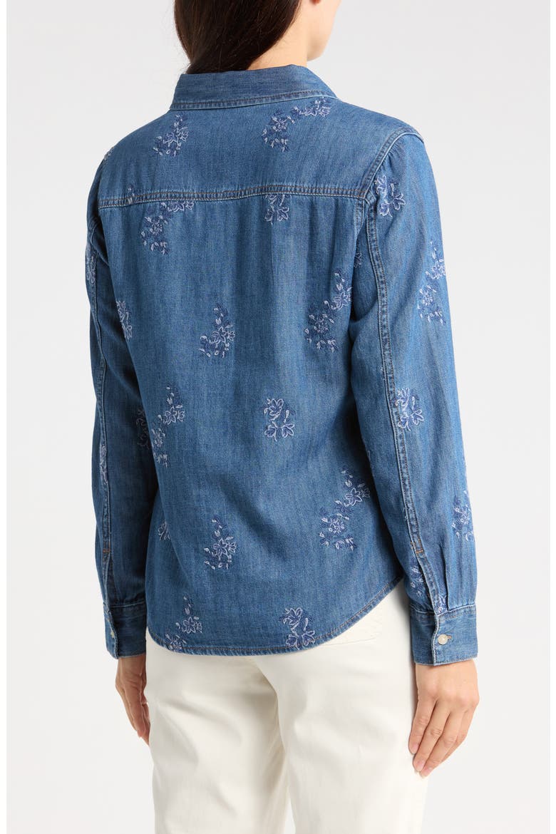 Flora Embroidered Denim Button-Up Shirt, Alternate, color, DK MED WASH