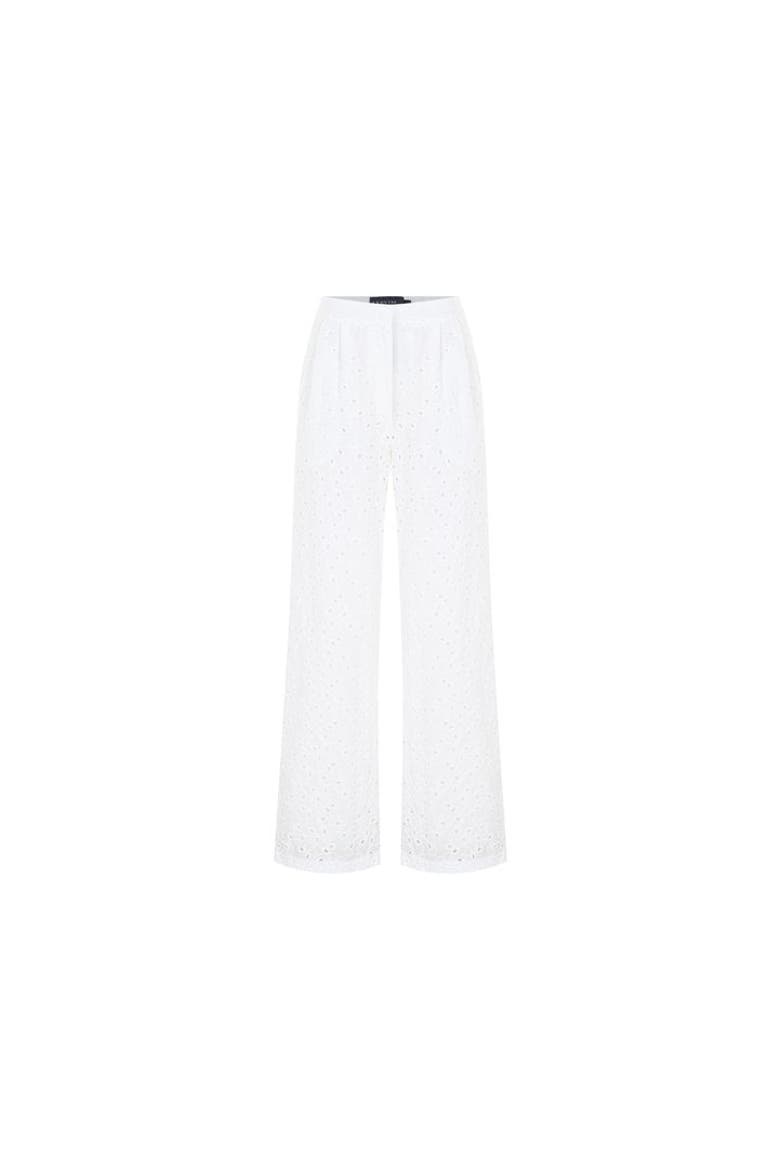Broderie Anglaise Fabric Pants, Alternate, color, White
