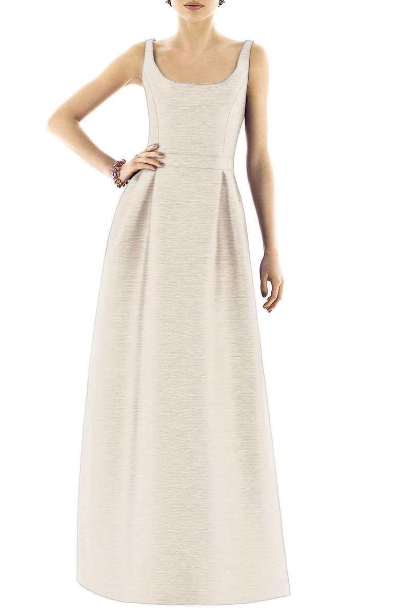 Alfred Sung Scoop Neck Dupioni Full Length Dress, Alternate, color,