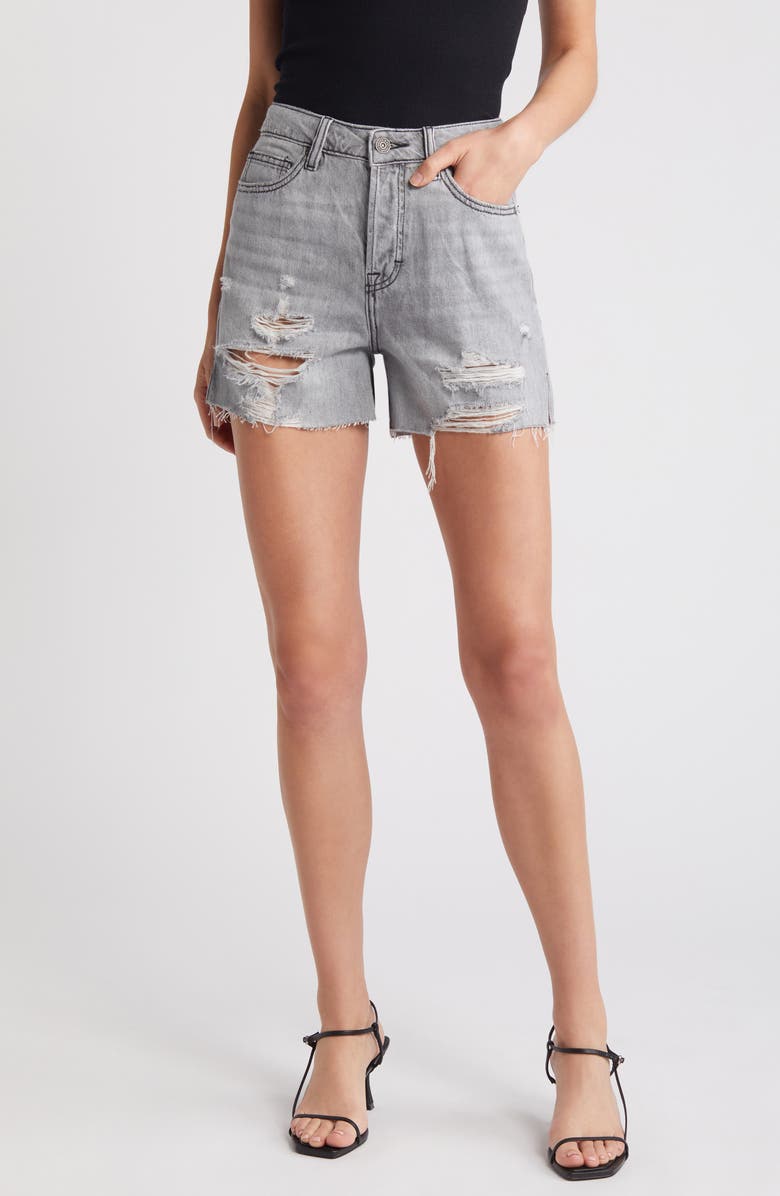 HIDDEN JEANS Distressed Raw Hem Side Slit Denim Shorts, Main, color, Grey