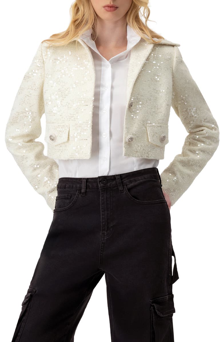 IVONNE Short Sequin Jacket, Main, color, Ivory