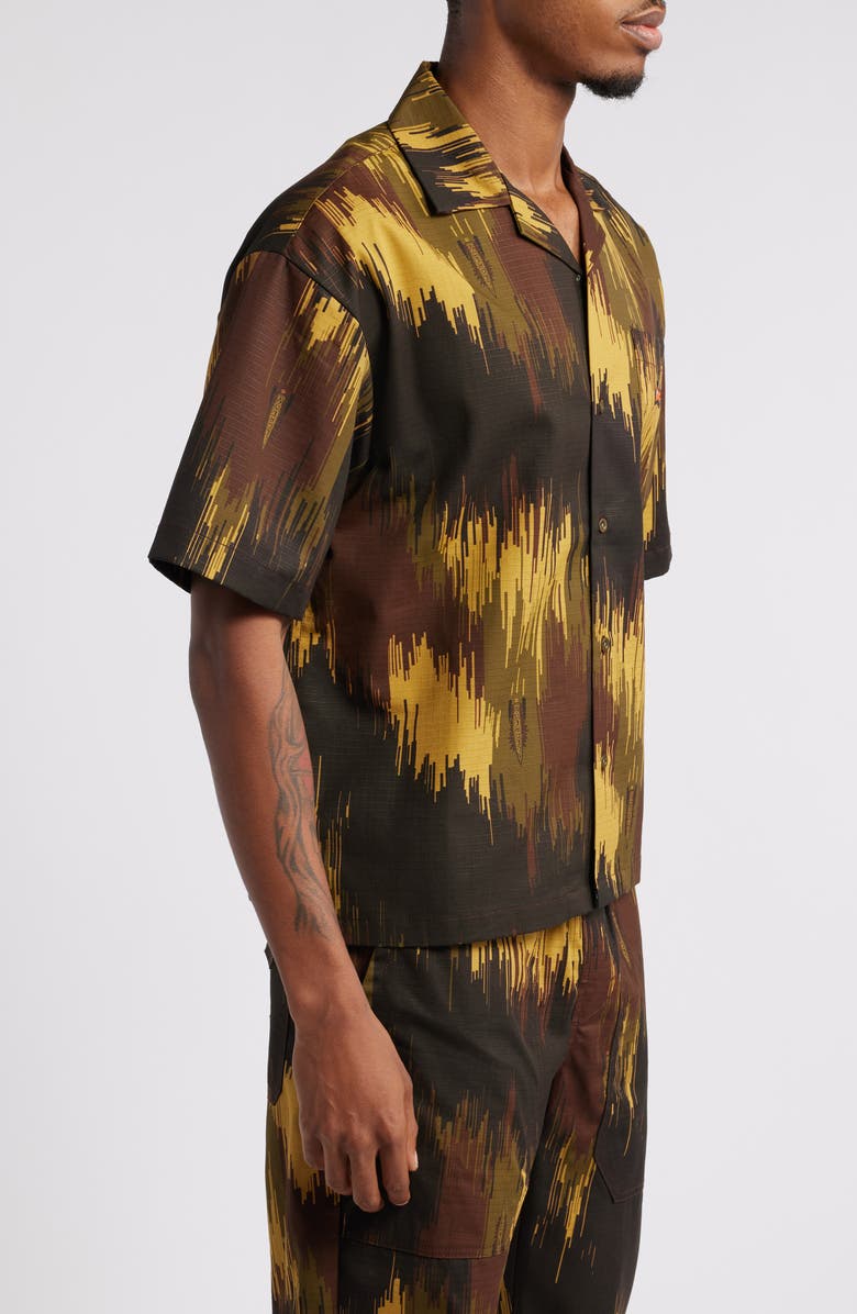 ICECREAM Ripper Short Sleeve Cotton Button-Up Shirt, Alternate, color, Dried Tobacco