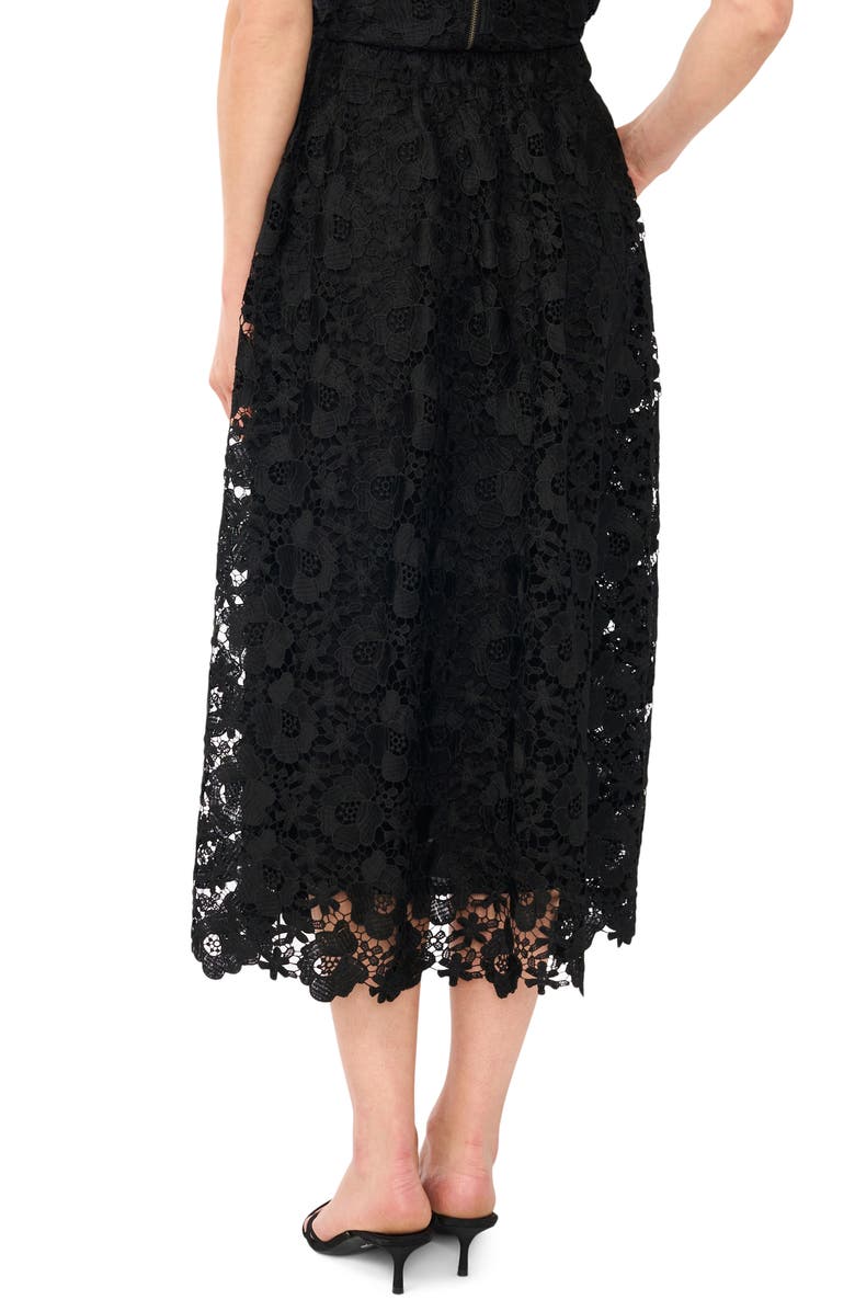 CeCe Floral Lace A-line Midi Skirt, Alternate, color, Rich Black