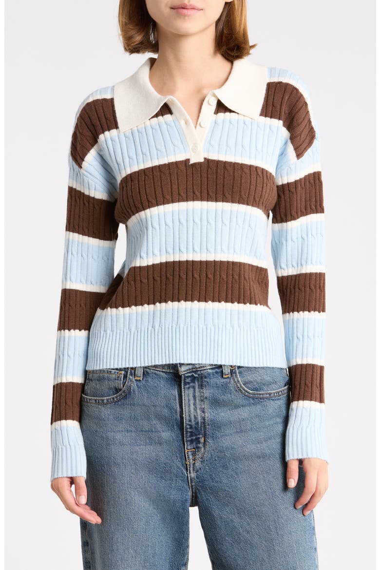 Striped Cable Knit Polo Sweater, Main, color, BLUE COMBO