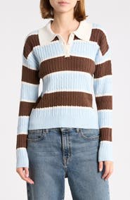 Madden Girl Striped Cable Knit Polo Sweater