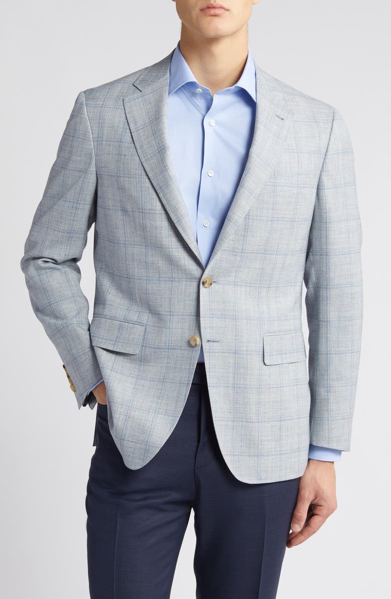 Canali Kei Trim Fit Plaid Wool & Silk Blend Sport Coat, Main, color, 
