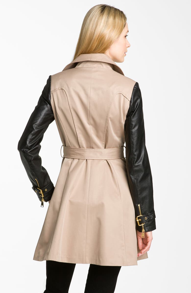 bebe Mixed Media Trench Coat, Alternate, color,