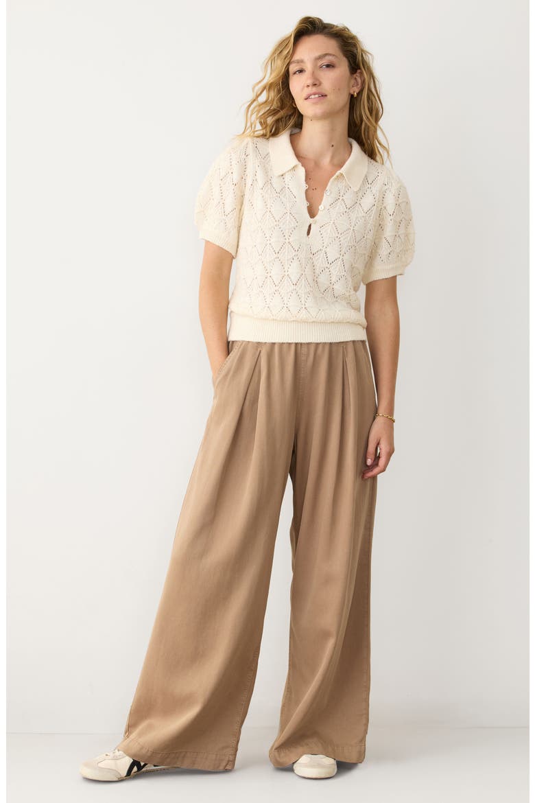 Rebecca Short Sleeve Pointelle Polo Sweater, Alternate, color, CREAM