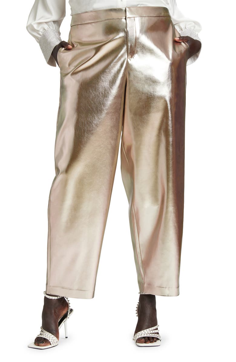 ELOQUII Metallic Faux Leather Straight Leg Pants, Main, color, 