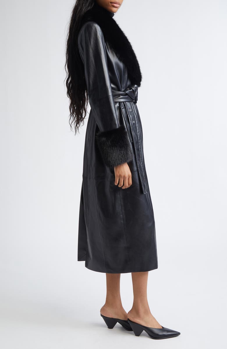 Stand Studio Estella Belted Faux Leather Coat with Faux Fur Trim, Alternate, color, Black/ Black