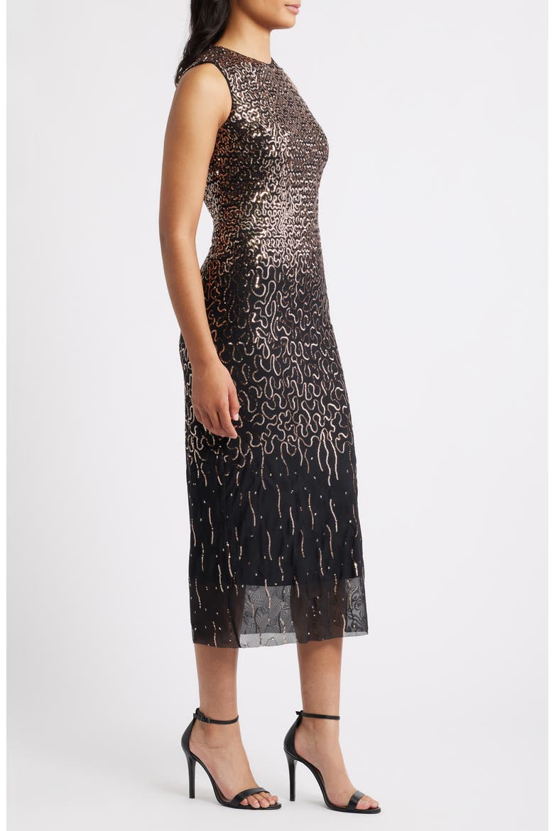 Sequin Sheath Midi Dress, Alternate, color, ANNE BLACK/ ROSE GOLD